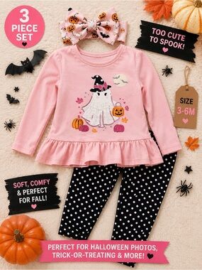 Cynthia Rowley Pink Ghost Halloween Outfit with Black Polka Dot Pants (3-Piece)